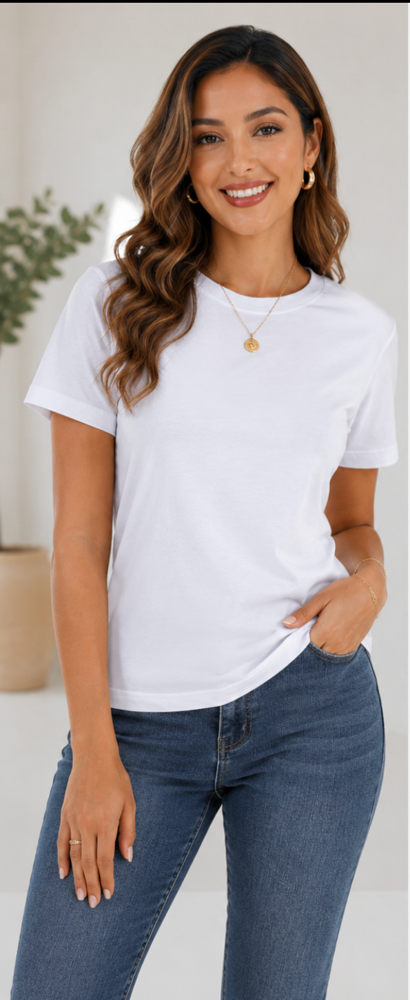 Crew Neck Fitted T-Shirt – Women’s | 100% Cotton
